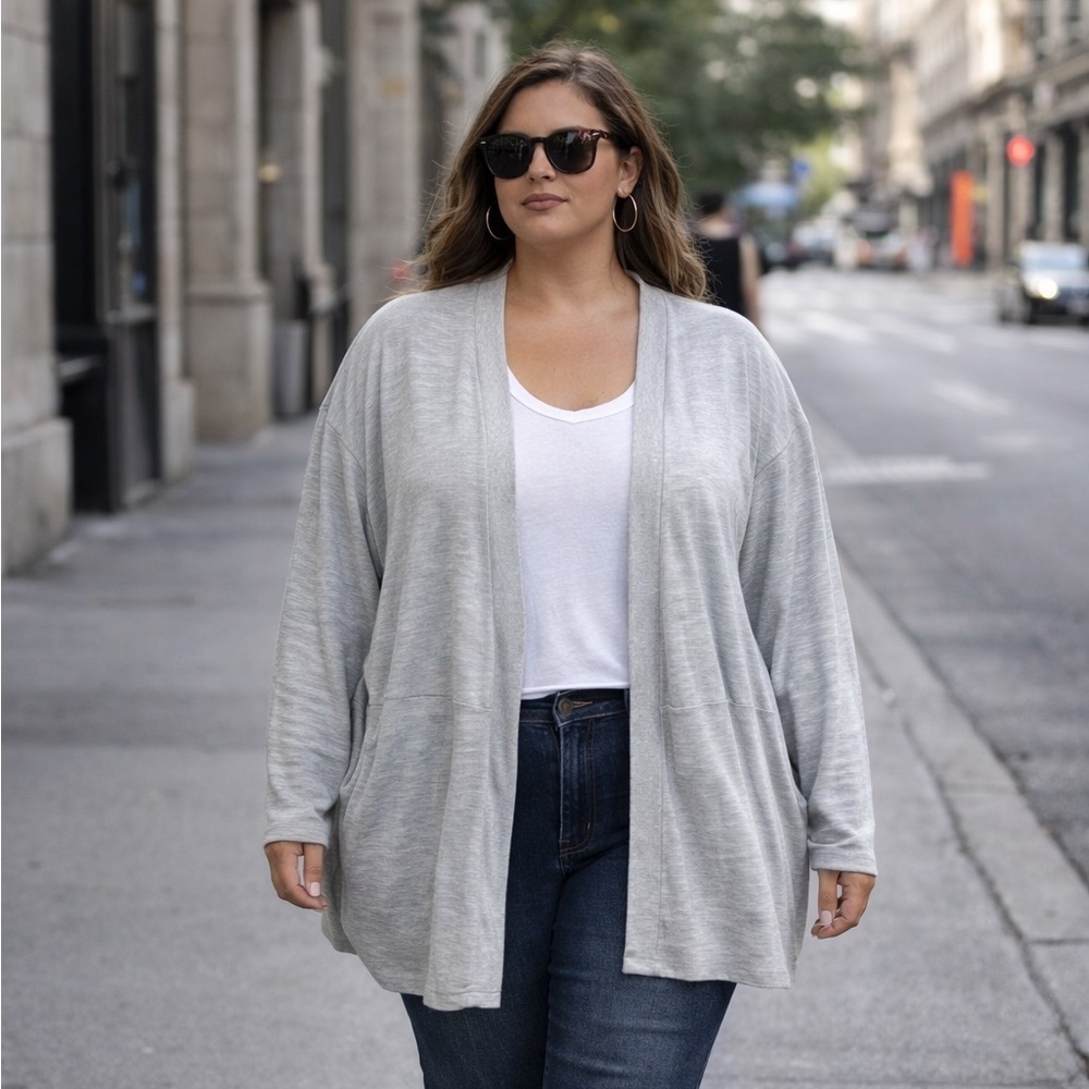 The Original Muk Luks Open Front Cardigan 1X Light Gray Soft Lounge Layer